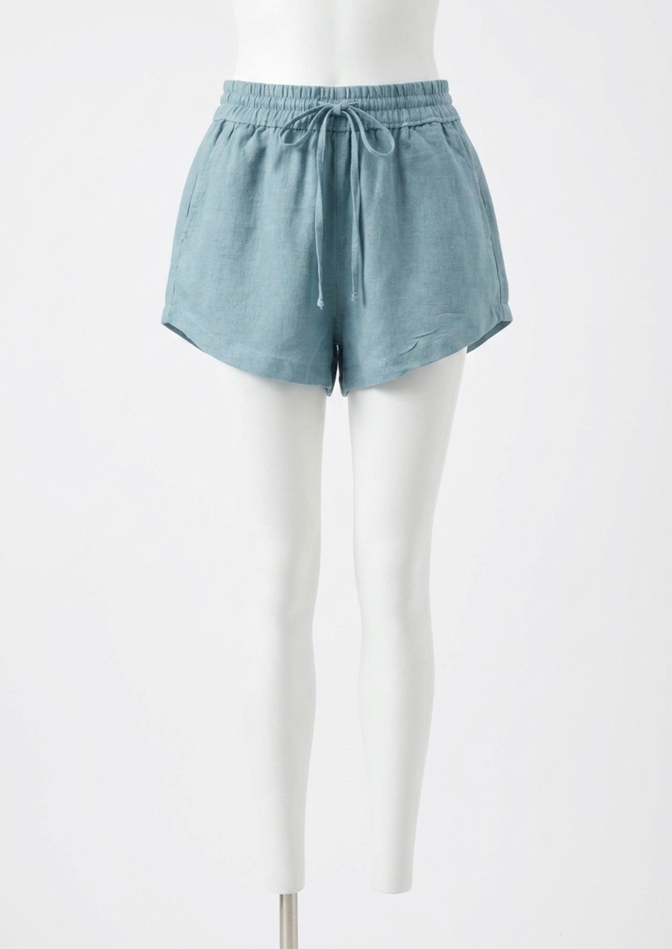 NEW LANHTROPY elastic short in denim